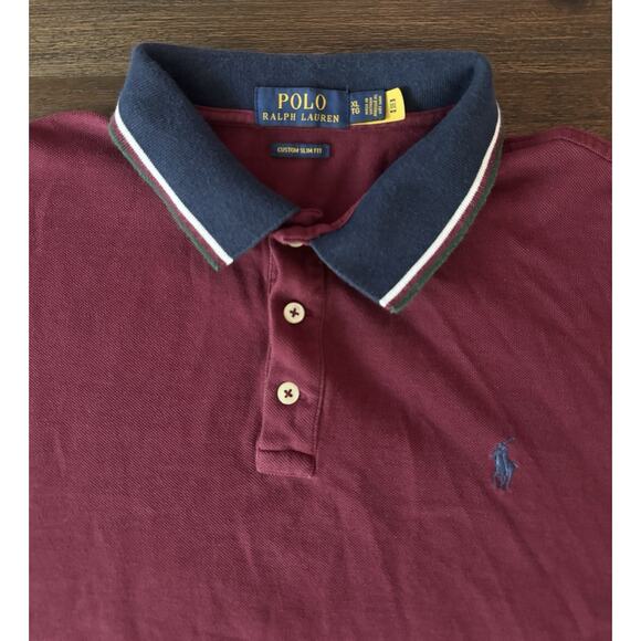 Polo Ralph Lauren Shirt Mens XL Custom Slim Fit Mesh Short Sleeve Burgundy Red - Picture 1 of 8